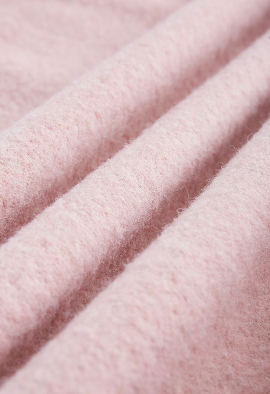 Fringe Faux Fur Hooded Poncho in Pink