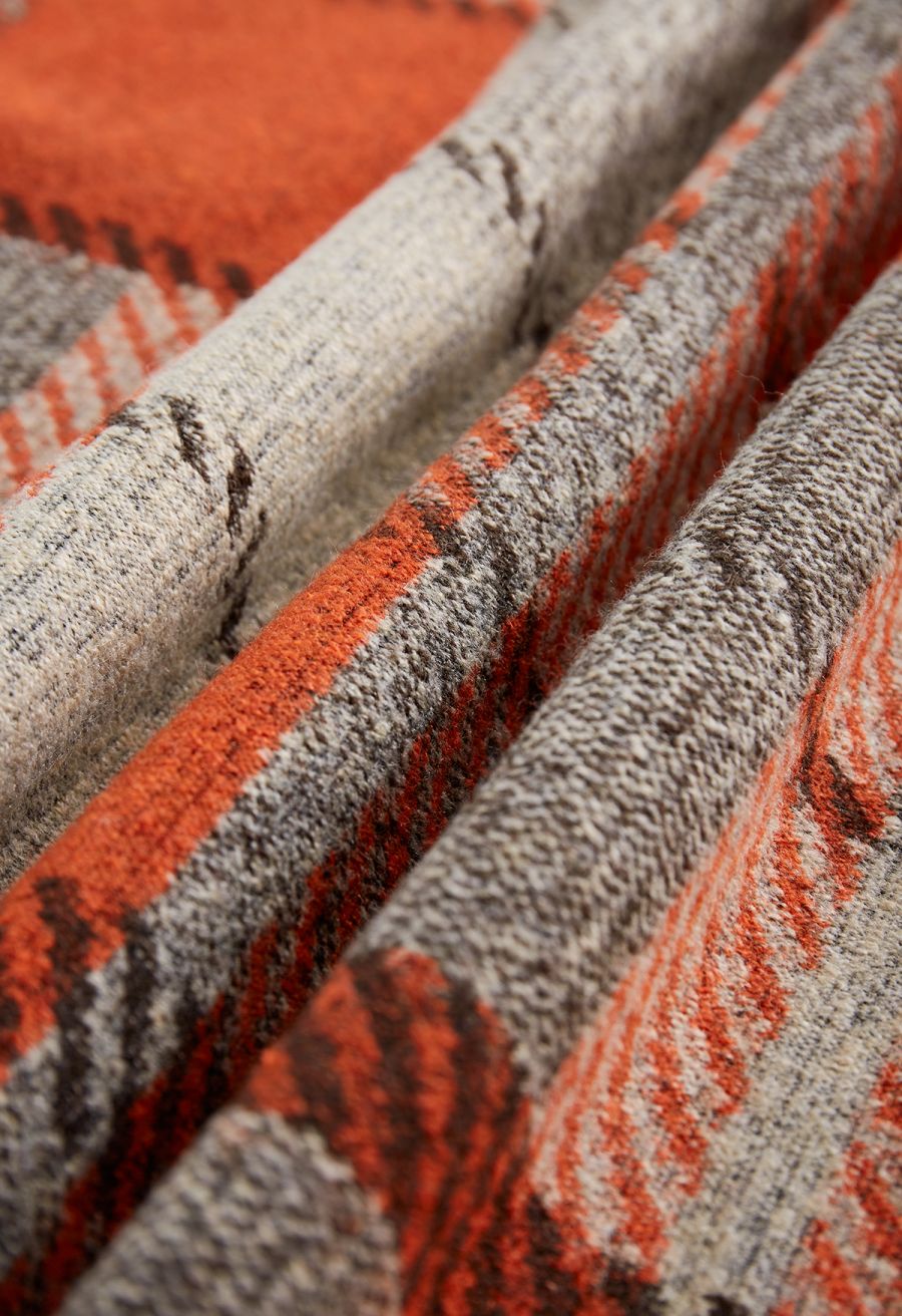 Plaid Jacquard Fringe Poncho in Orange