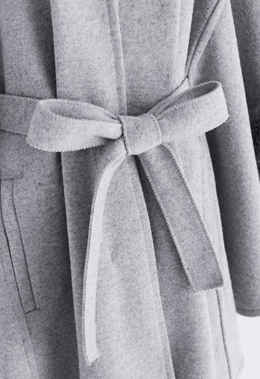 Self-Tie Bowknot Faux Fur Poncho in Grey
