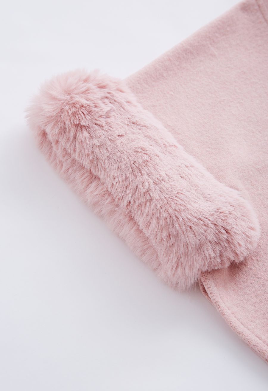 Self-Tie Bowknot Faux Fur Poncho in Pink