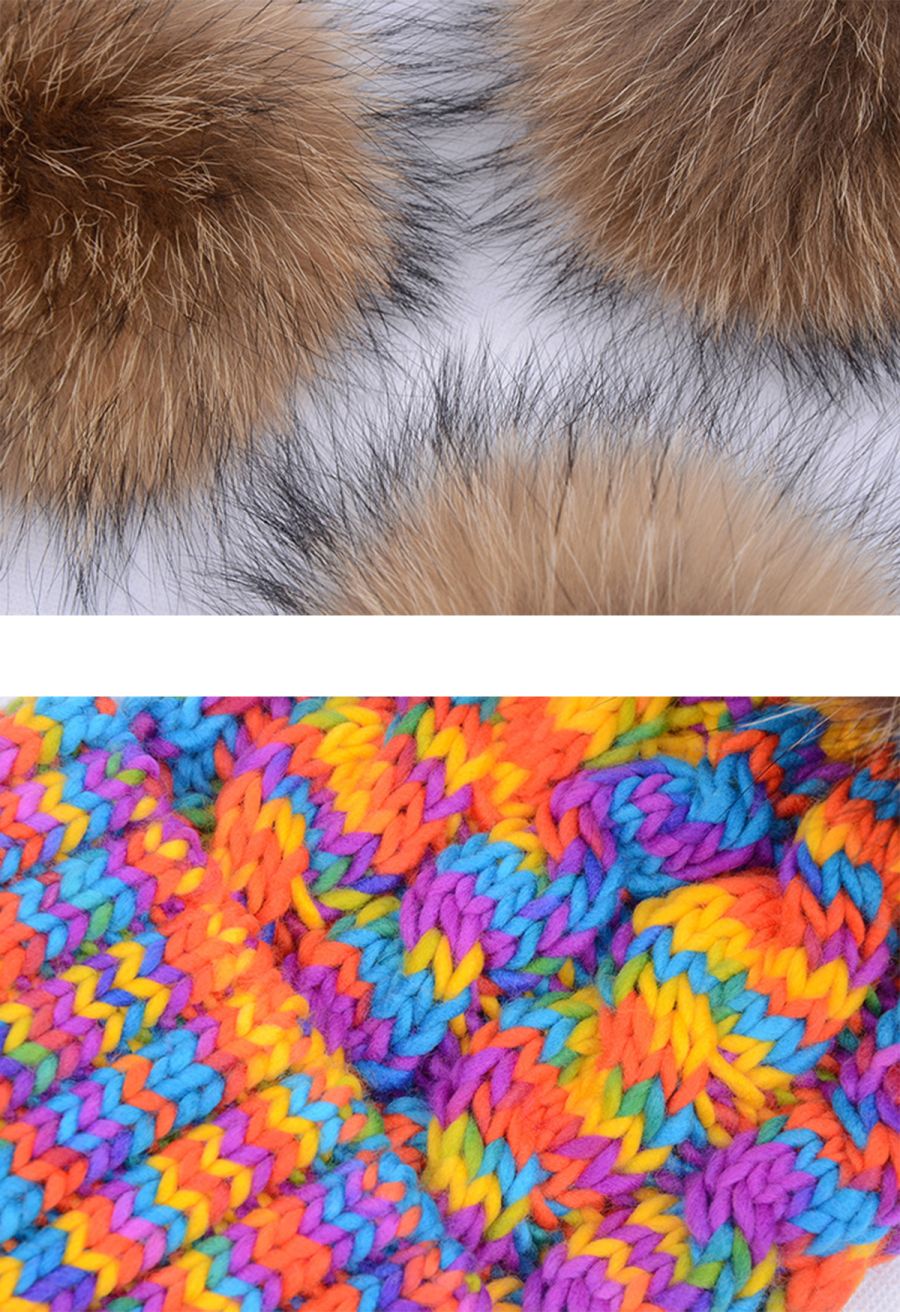 Mix-Knit Pom-Pom Beanie Hat in Yellow