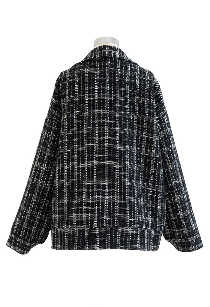 Zip-Up Check Tweed Blazer in Black