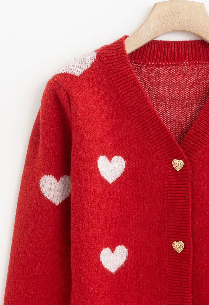 Soft Heart Cropped Knit Cardigan in Red