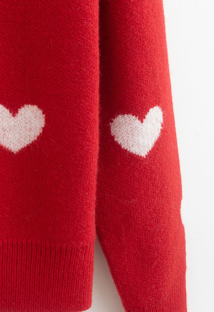 Soft Heart Cropped Knit Cardigan in Red