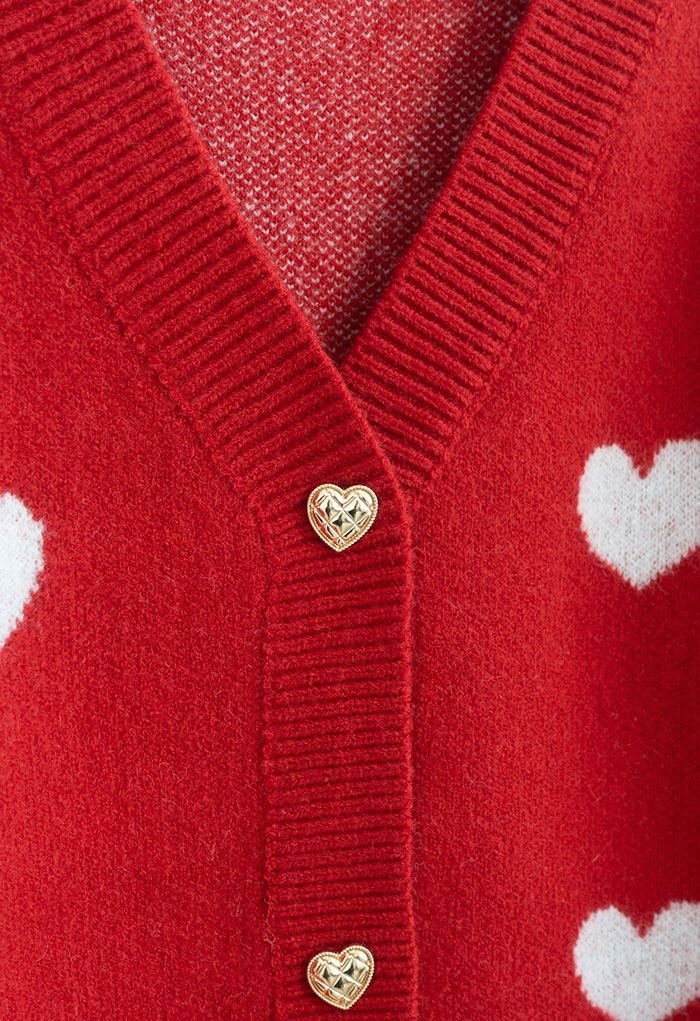 Soft Heart Cropped Knit Cardigan in Red