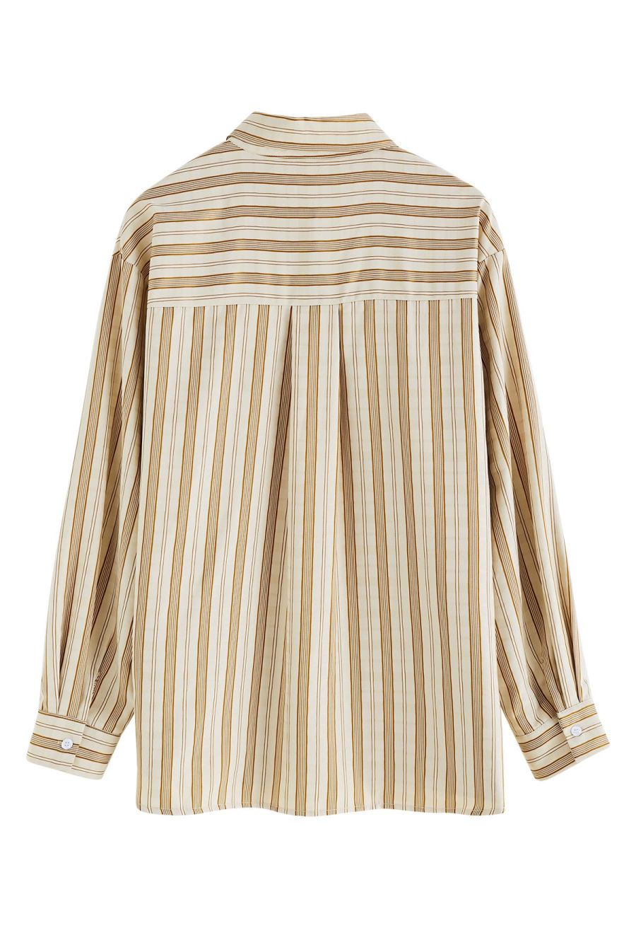 Vertical Stripe Button Down Shirt in Tan