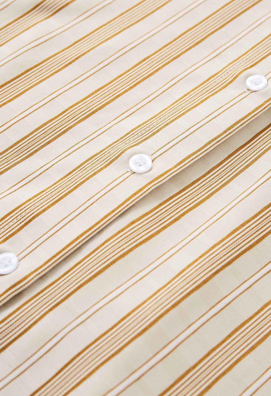 Vertical Stripe Button Down Shirt in Tan