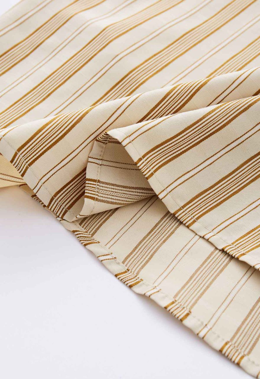 Vertical Stripe Button Down Shirt in Tan