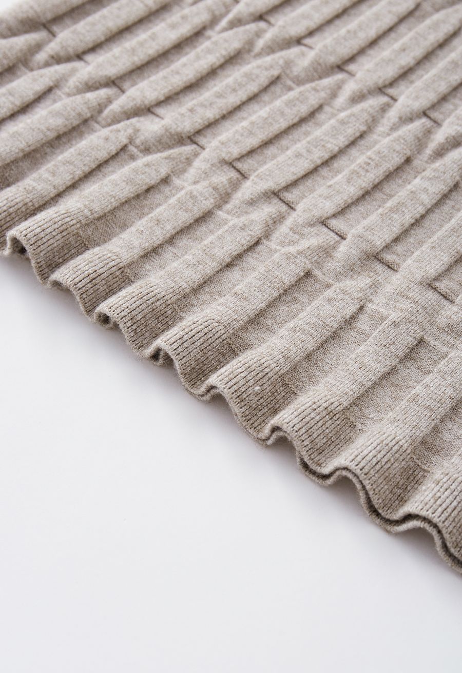 Embossed Texture Knit Pencil Skirt in Taupe