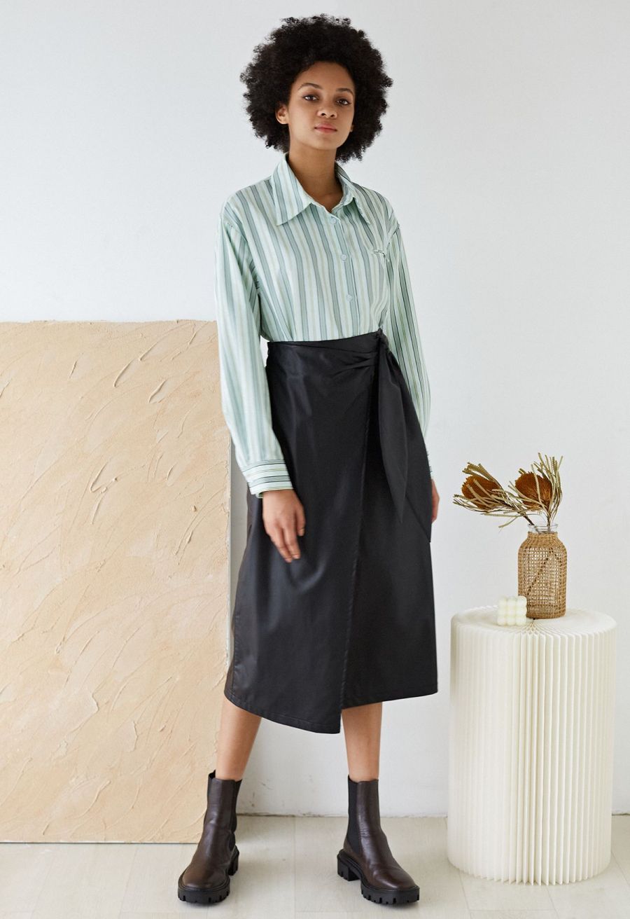 Vertical Stripe Button Down Shirt in Green