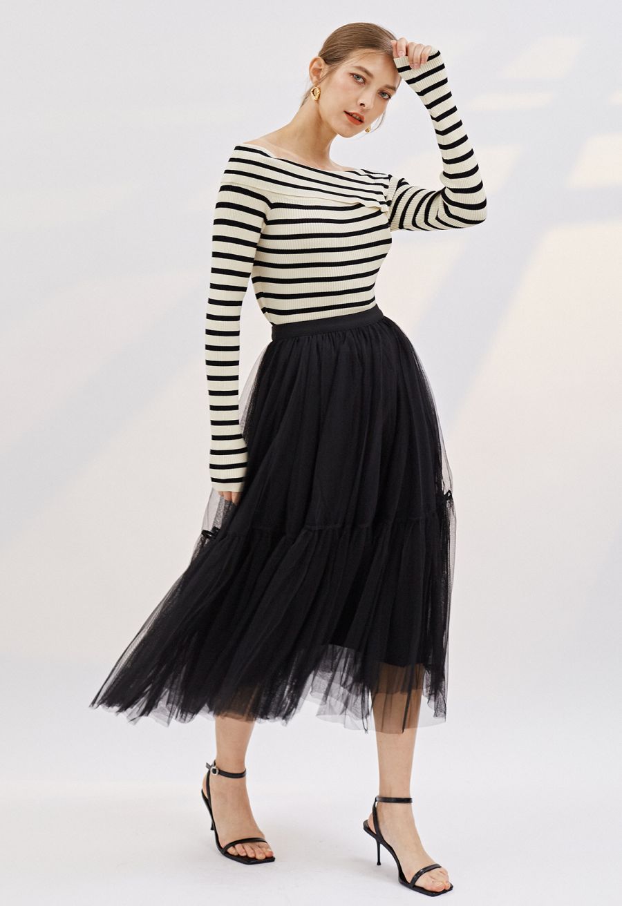 Can't Let Go Mesh Tulle Skirt in Black