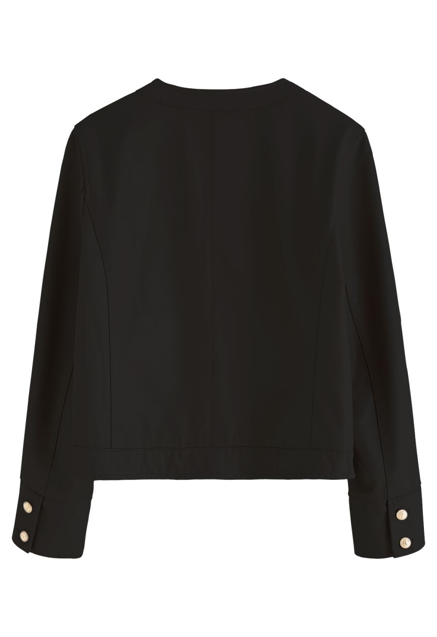Welt Pocket Trim Faux Leather Jacket in Black