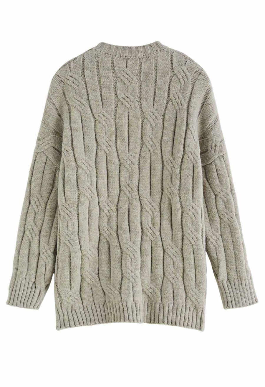 Braid Texture Round Neck Knit Sweater in Sage