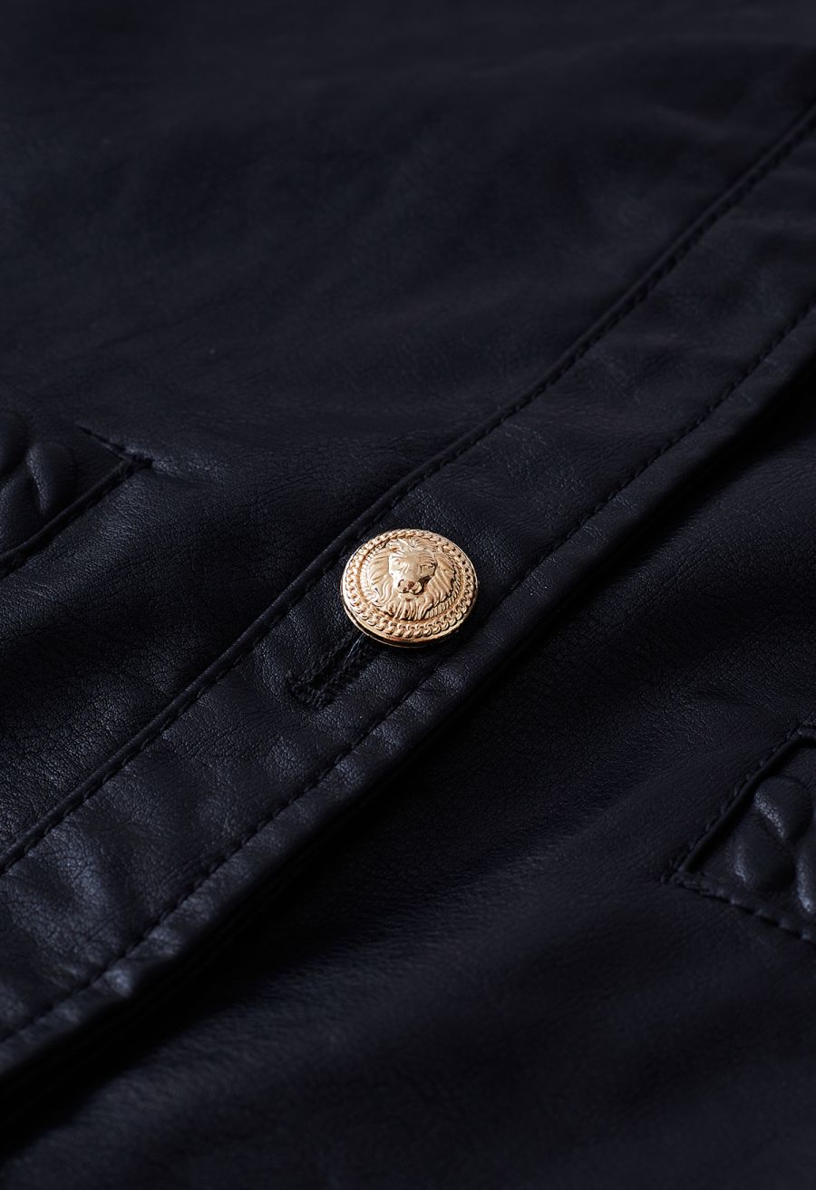 Welt Pocket Trim Faux Leather Jacket in Black