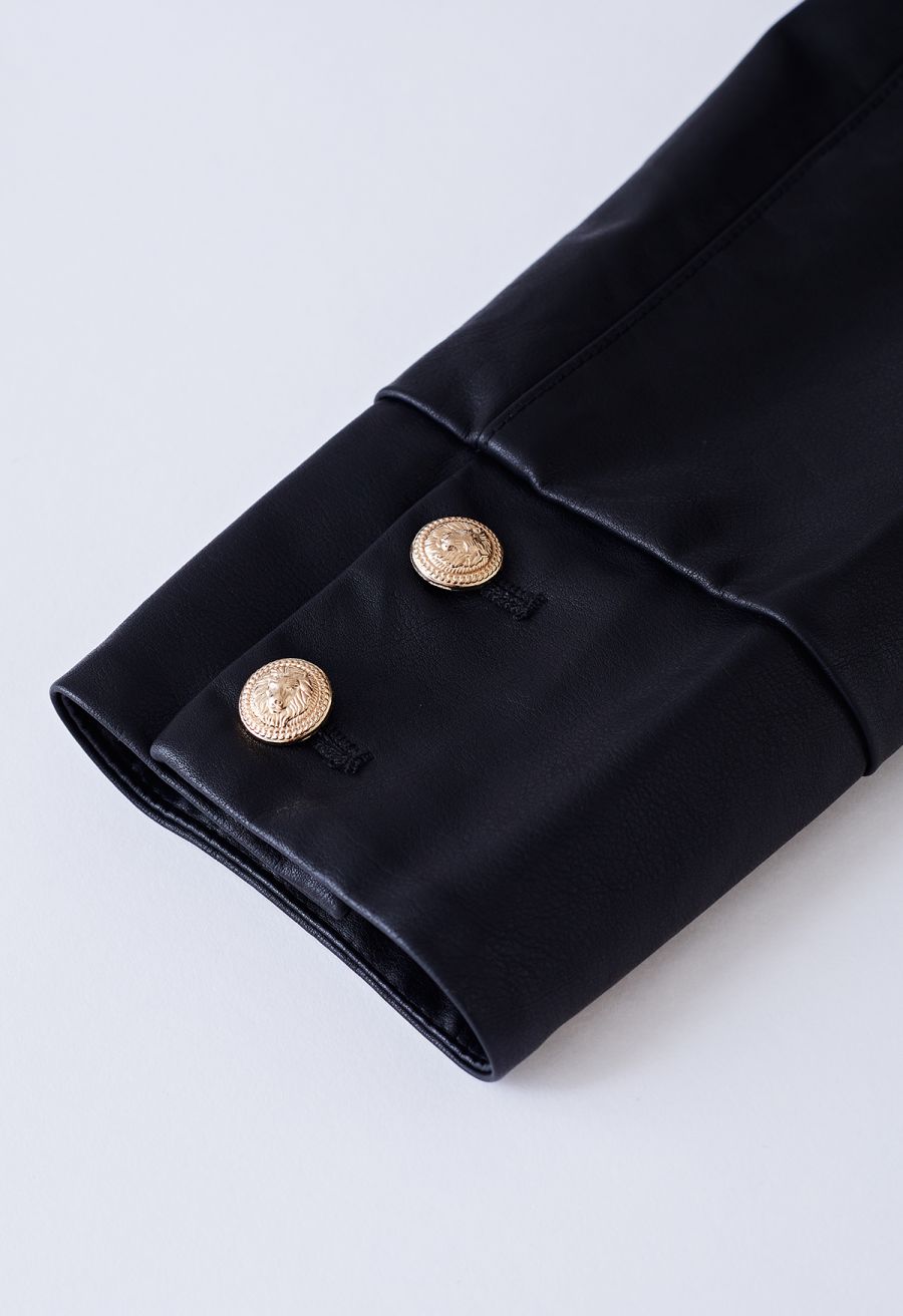 Welt Pocket Trim Faux Leather Jacket in Black