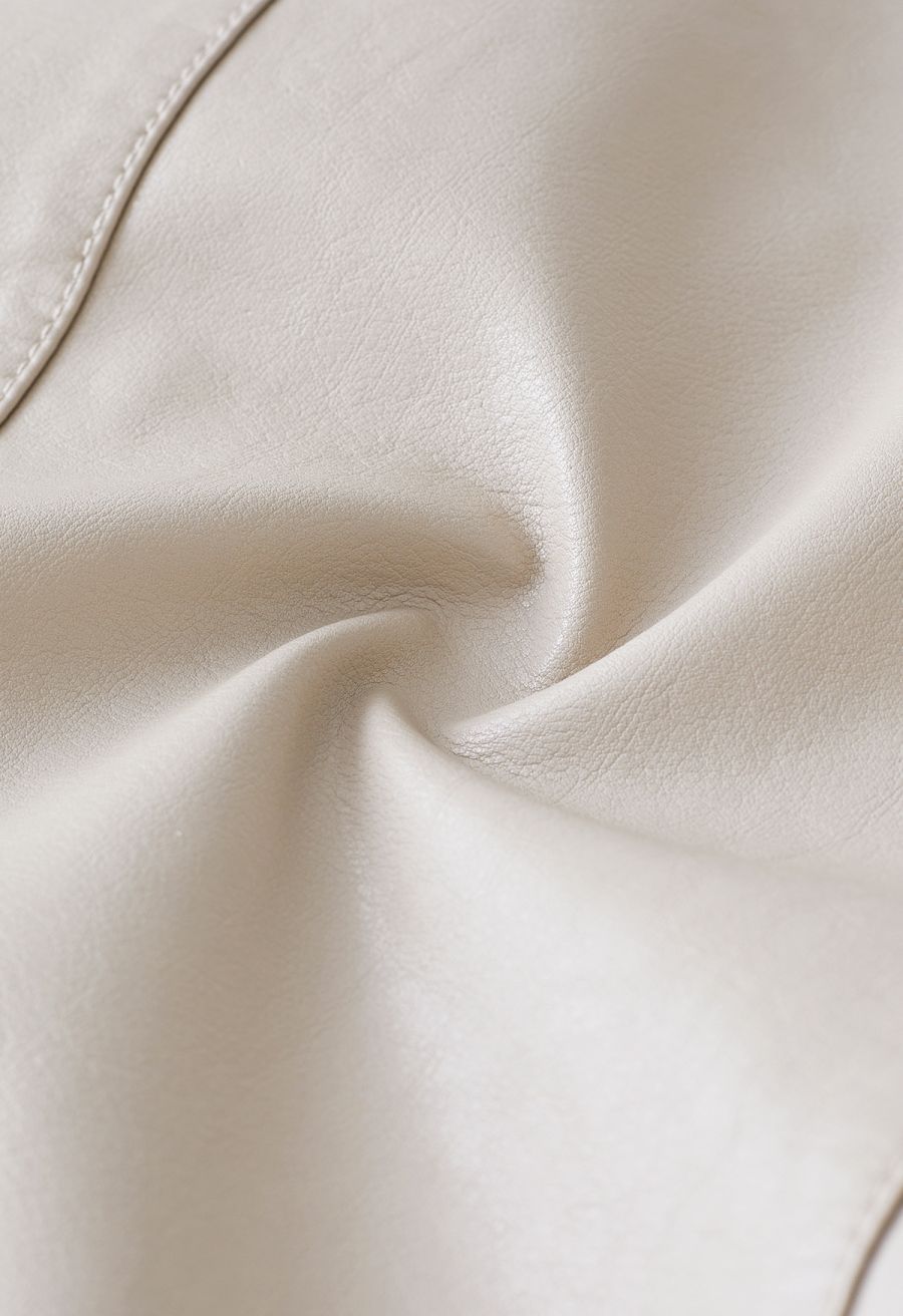 Welt Pocket Trim Faux Leather Jacket in Ivory
