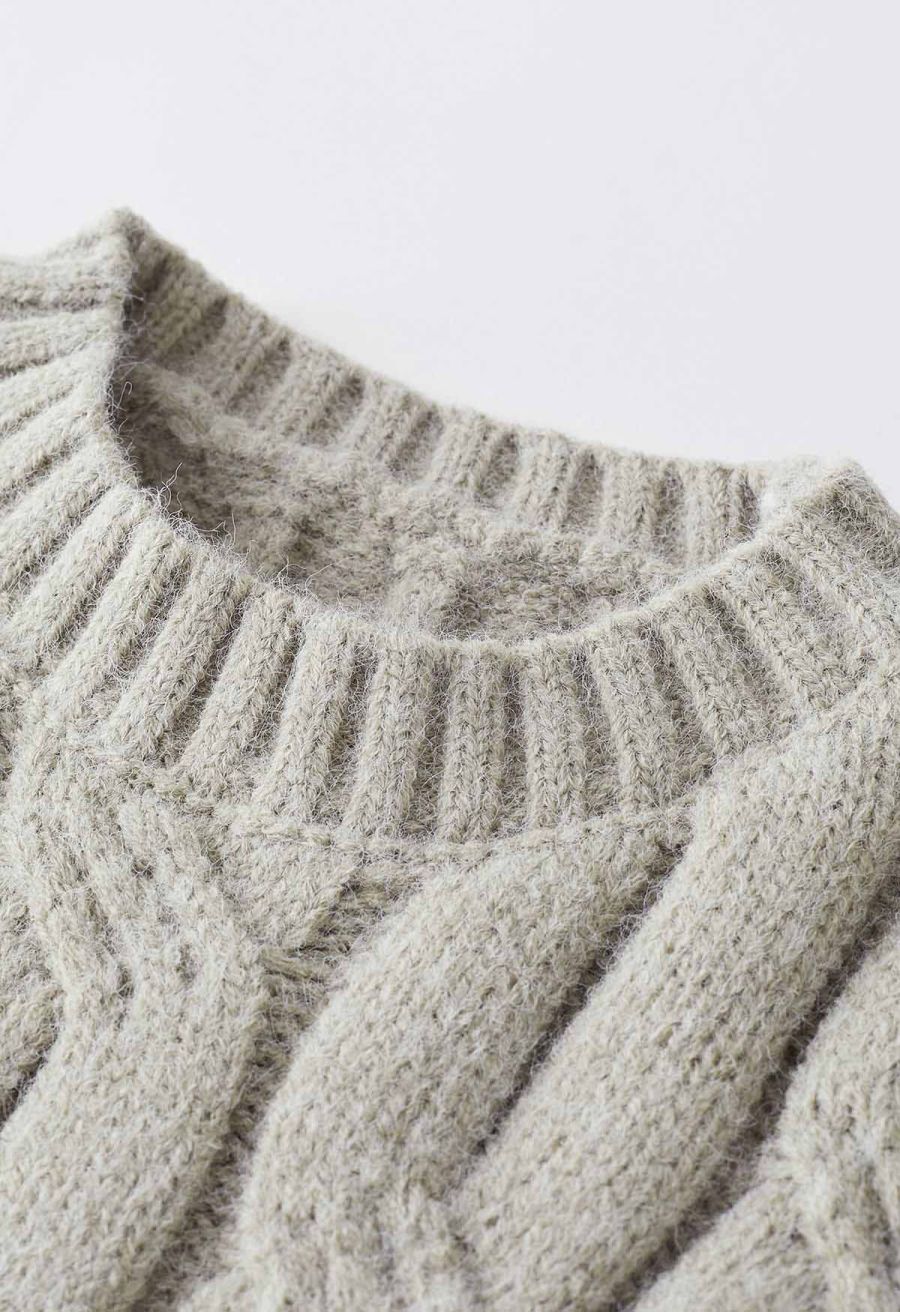 Braid Texture Round Neck Knit Sweater in Sage