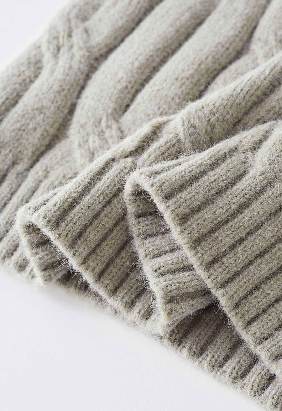 Braid Texture Round Neck Knit Sweater in Sage