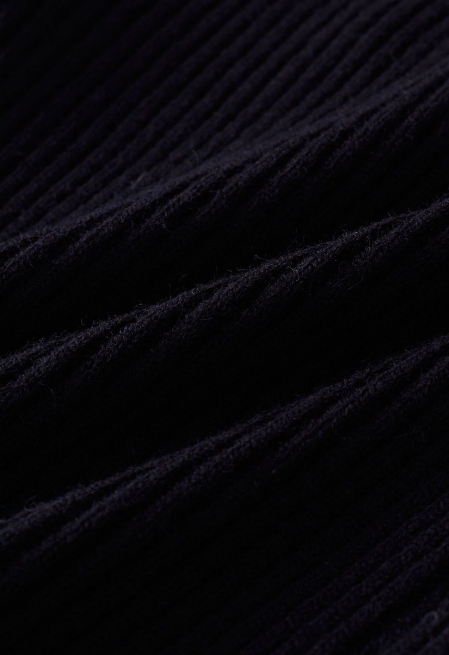 Wide Round Neck Rib Knit Top in Black