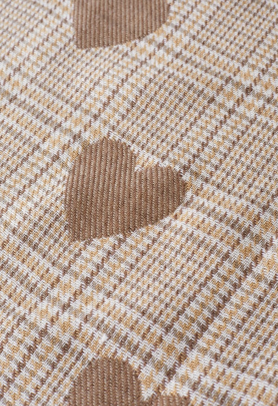 Heart Shape Check Tassel Edge Scarf in Camel