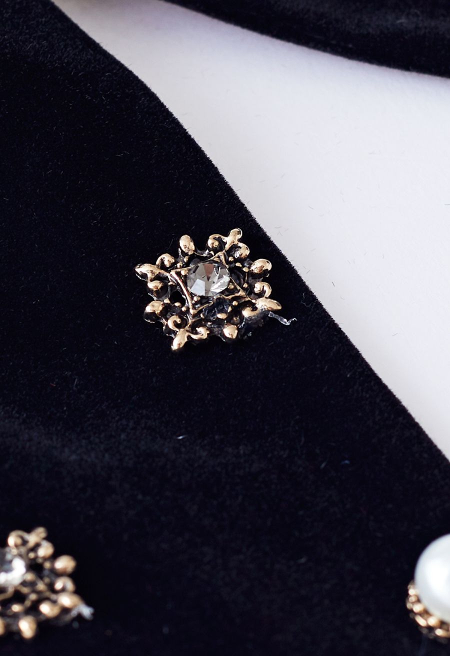Velvet Bowknot Pearl Diamond Scrunchie in Black