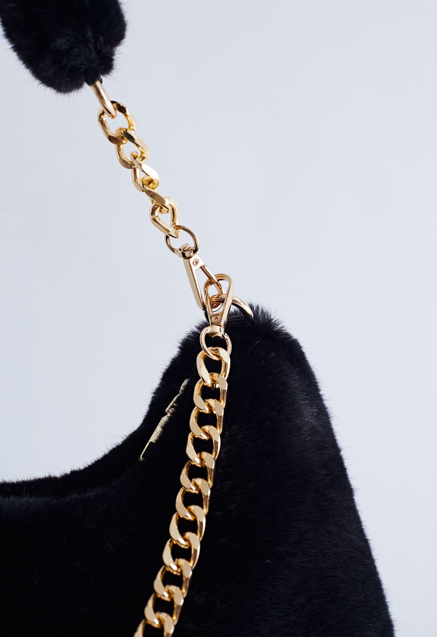 Faux Fur Fuzzy Shoulder Bag in Black