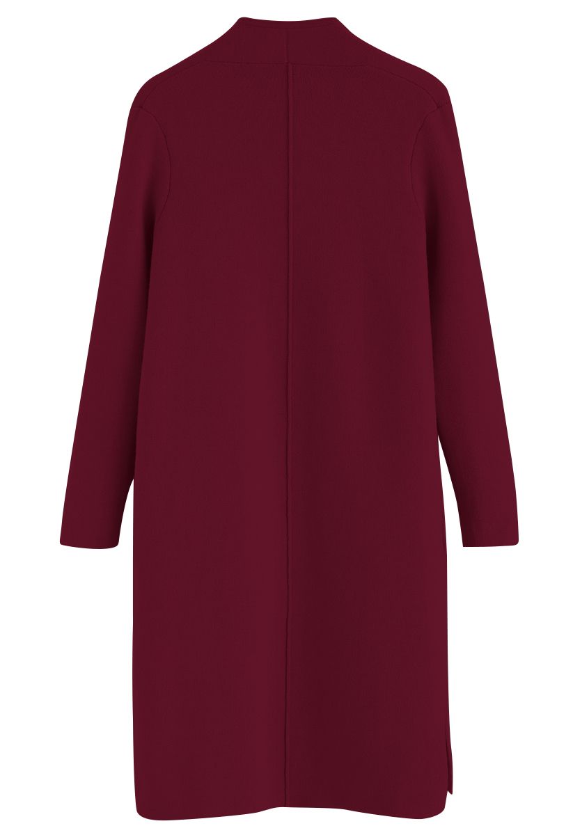 Classy Open Front Knit Coat in Burgundy