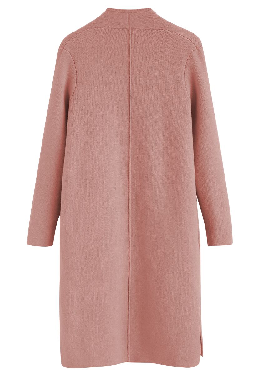 Classy Open Front Knit Coat in Coral