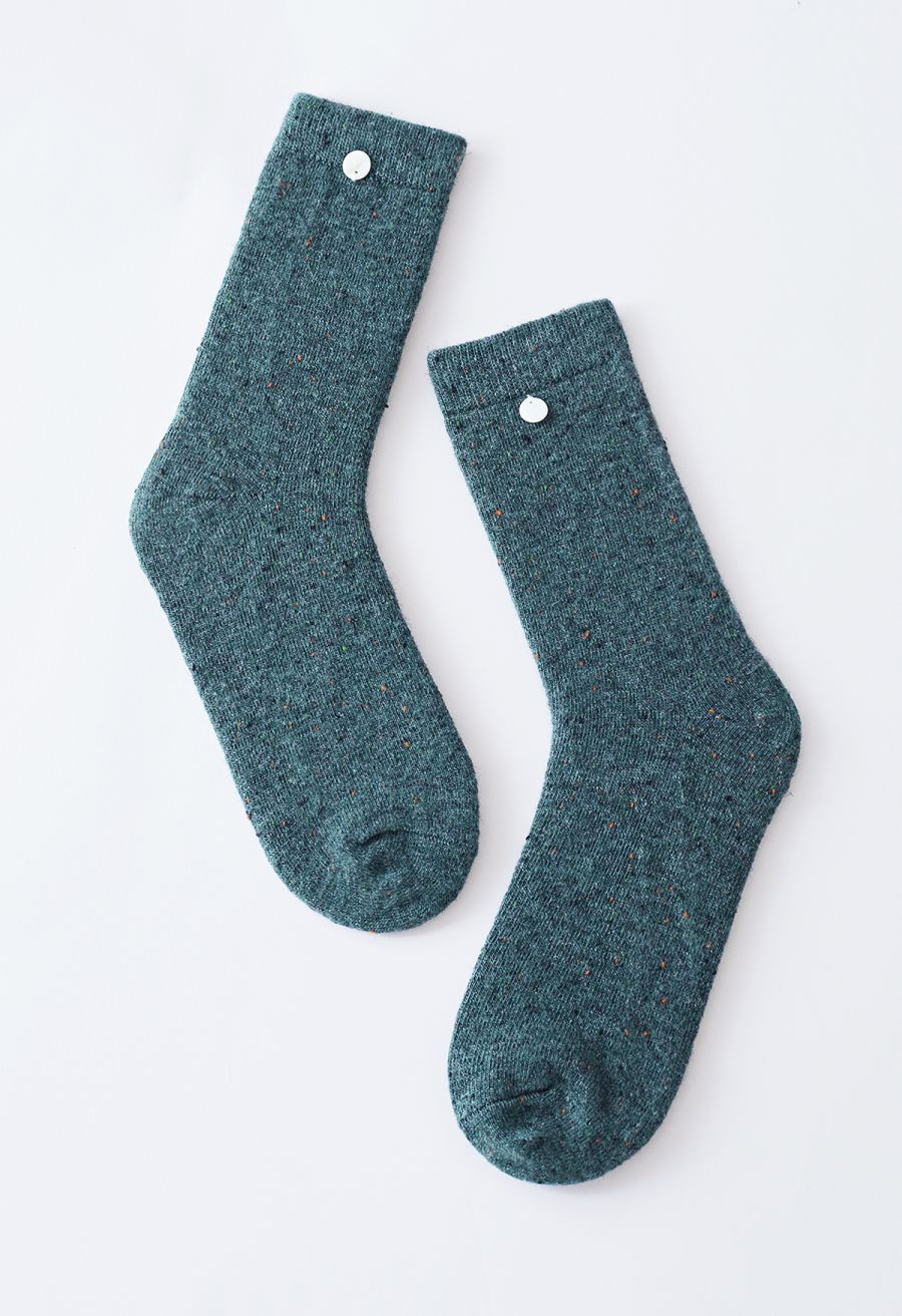 Mix Color Dots Wool-Blend Crew Socks in Turquoise