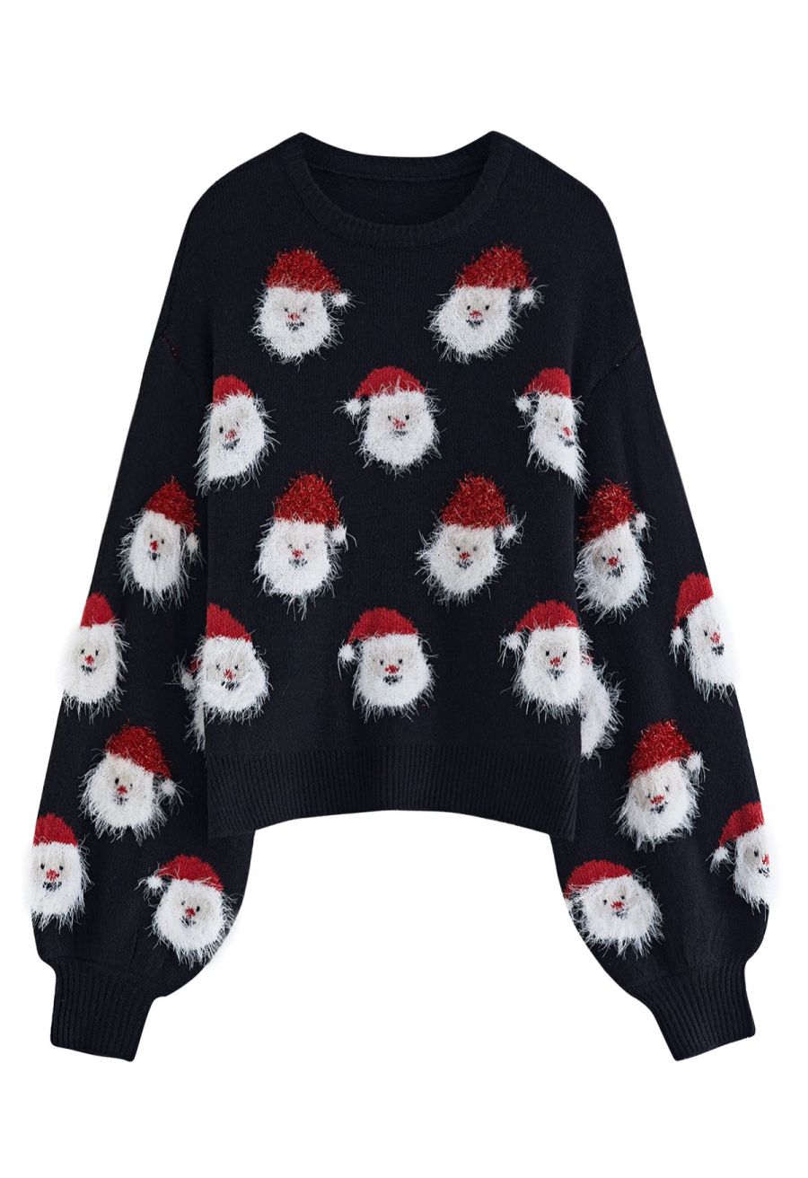 Fuzzy Santa Claus Knit Top in Black
