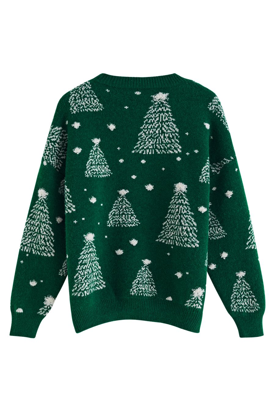 Christmas Tree Pattern Jacquard Knit Sweater in Green