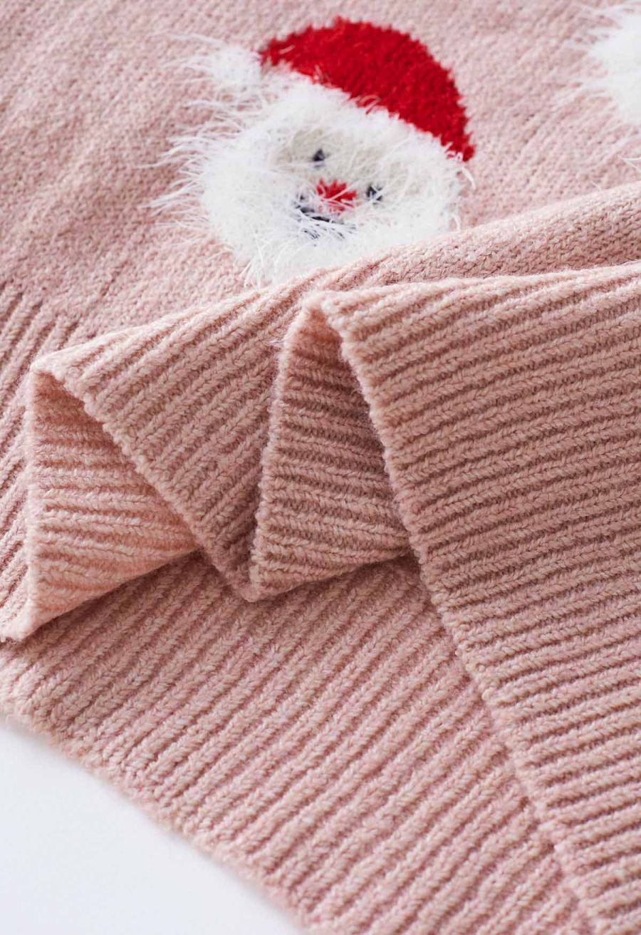 Fuzzy Santa Claus Knit Top in Pink