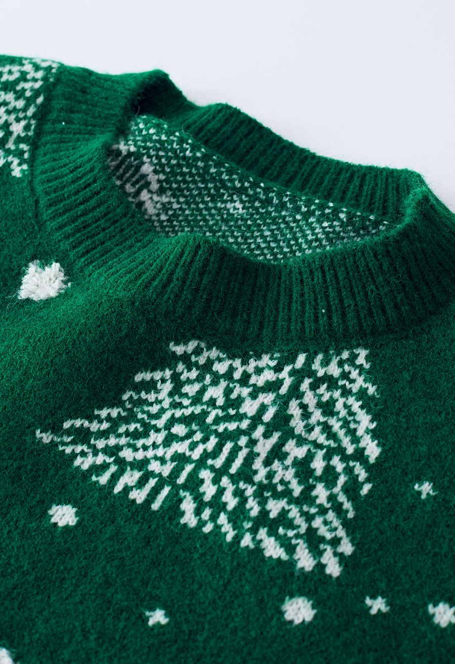 Christmas Tree Pattern Jacquard Knit Sweater in Green