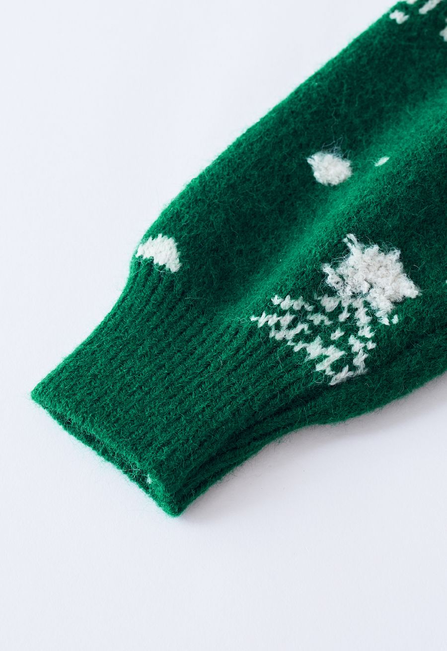 Christmas Tree Pattern Jacquard Knit Sweater in Green