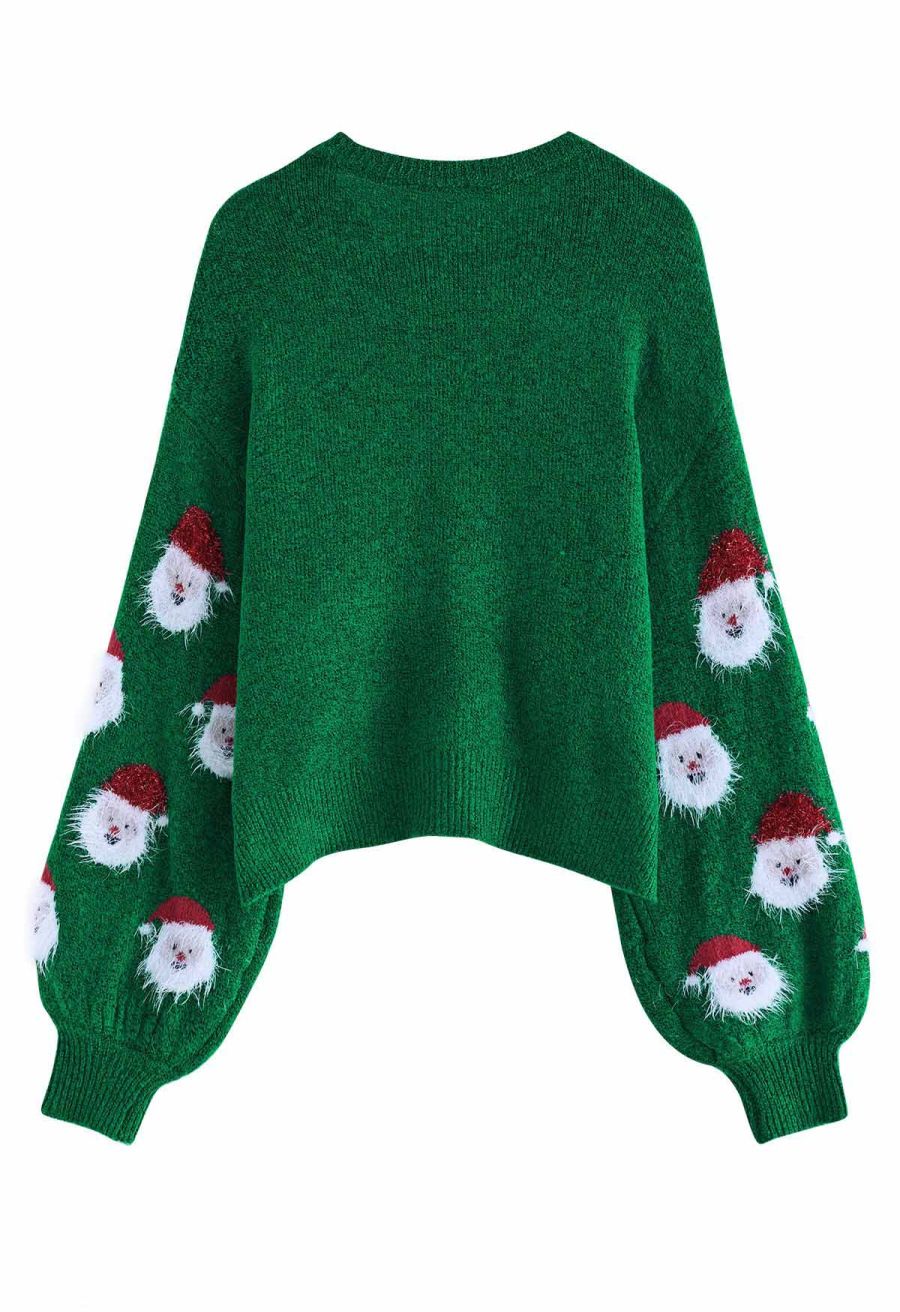 Fuzzy Santa Claus Knit Top in Green