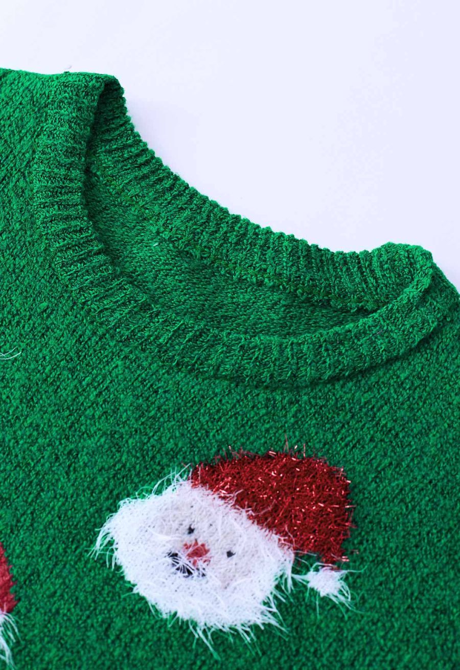 Fuzzy Santa Claus Knit Top in Green