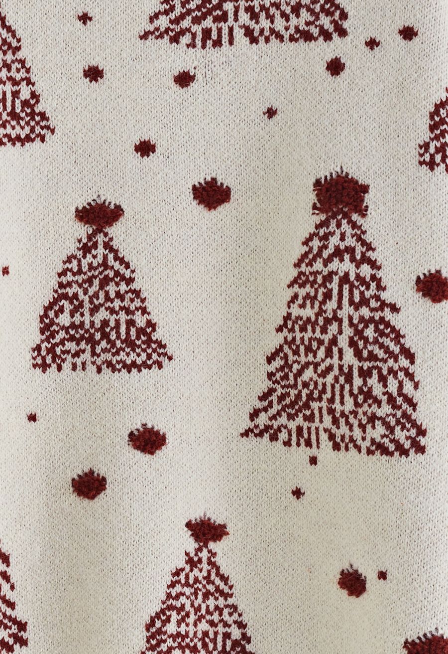 Christmas Tree Pattern Jacquard Knit Sweater in Cream