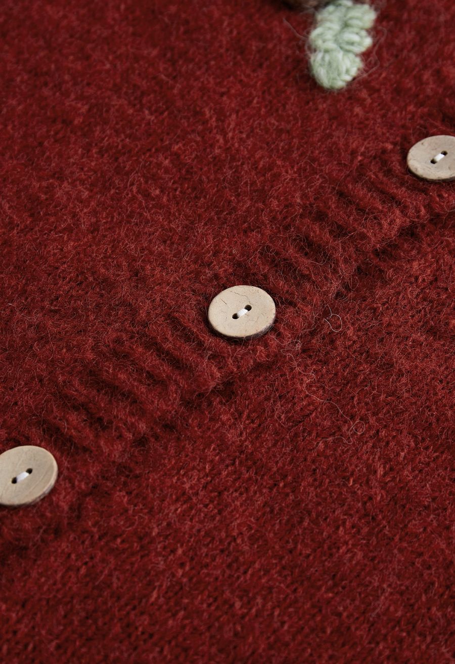 Wooden Button Fuzzy Knit Cardigan For Kids