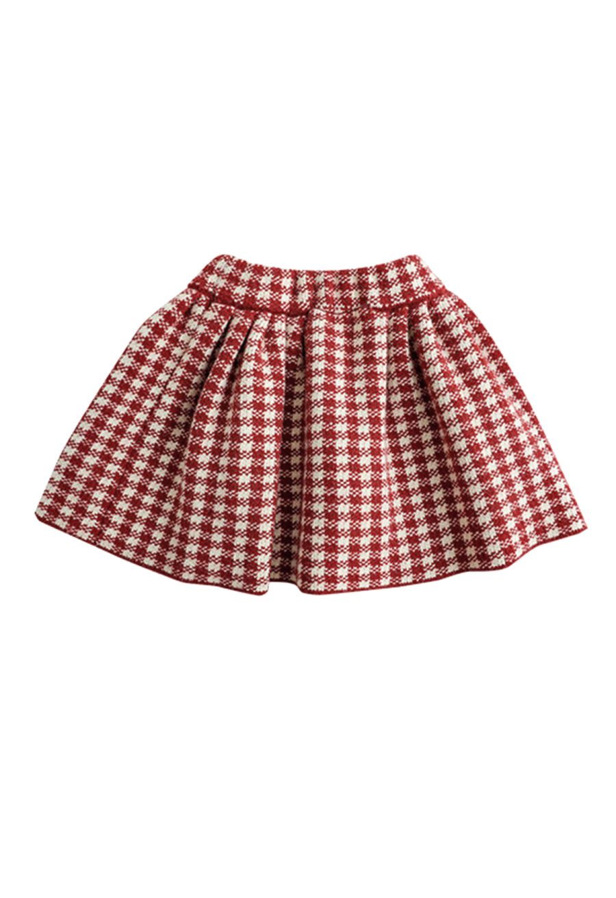 Stylish Houndstooth Pleated Skirt For Kids