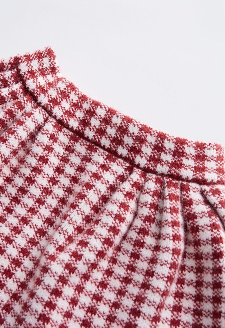 Stylish Houndstooth Pleated Skirt For Kids