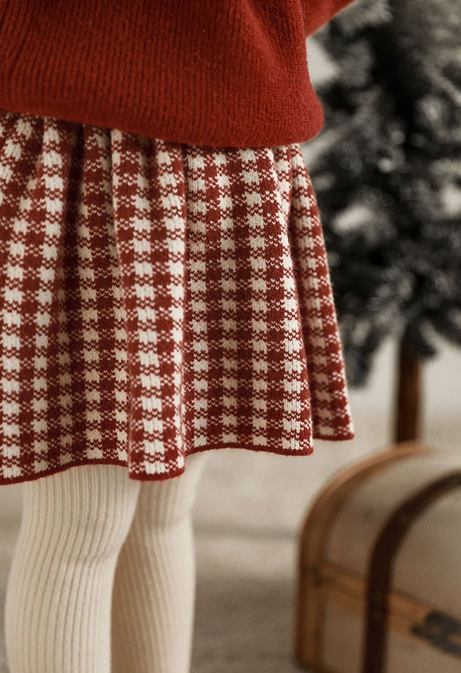 Stylish Houndstooth Pleated Skirt For Kids