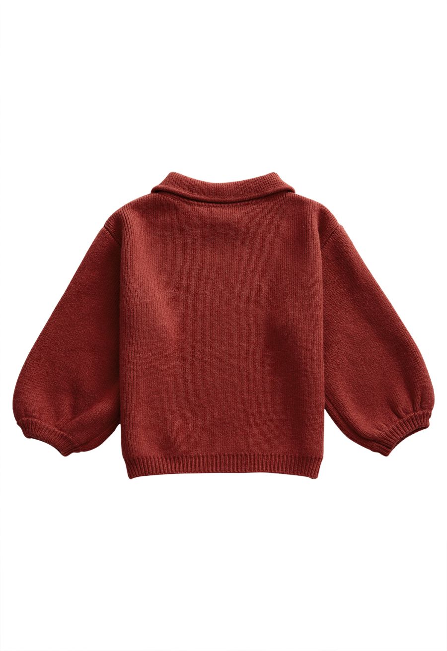 Doll Collar Puff Sleeves Sweater in Red For Kids