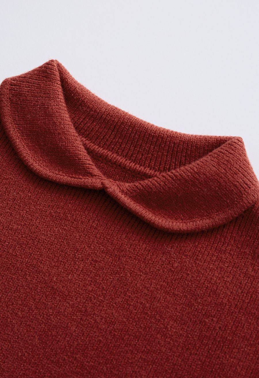 Doll Collar Puff Sleeves Sweater in Red For Kids