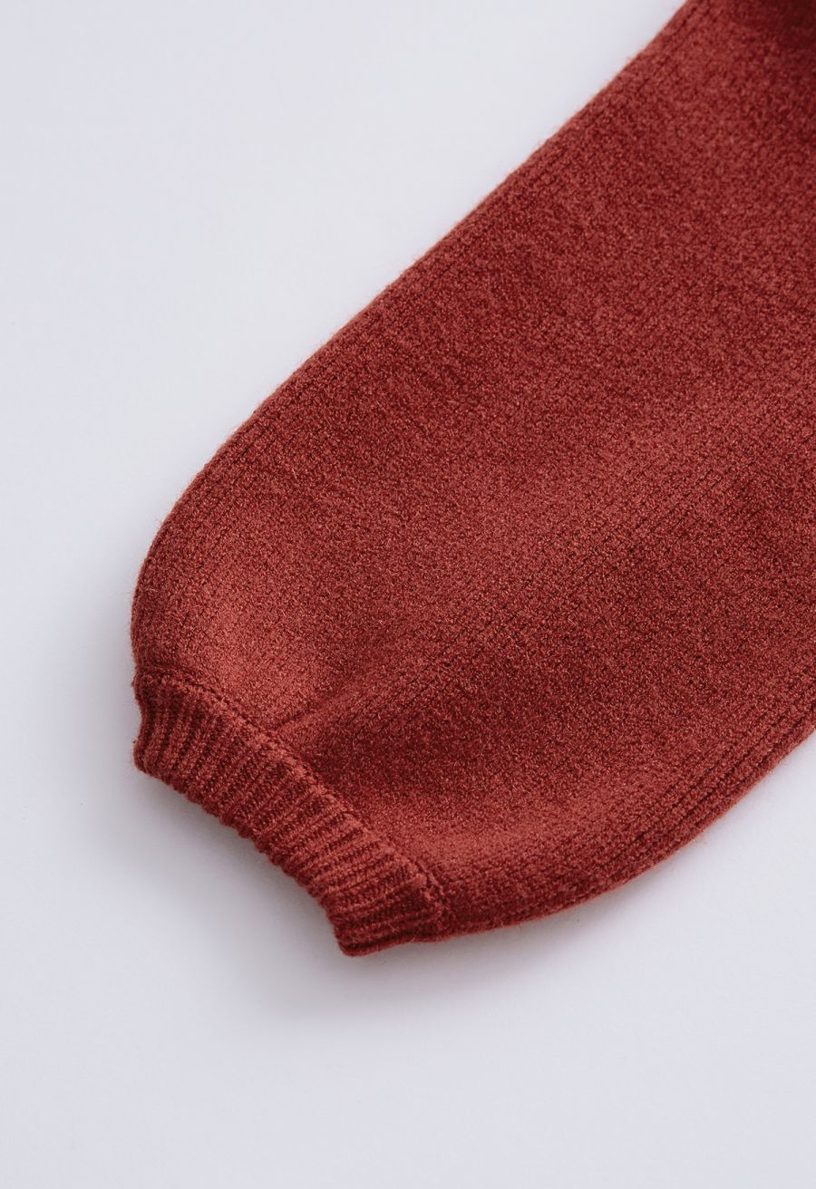 Doll Collar Puff Sleeves Sweater in Red For Kids