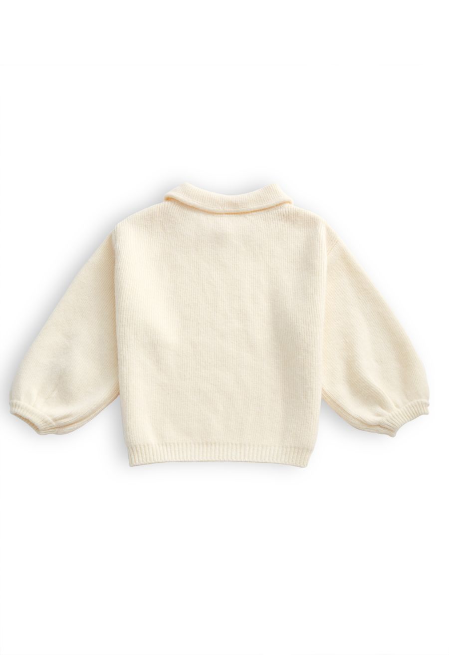 Doll Collar Puff Sleeves Sweater in Ivory For Kids