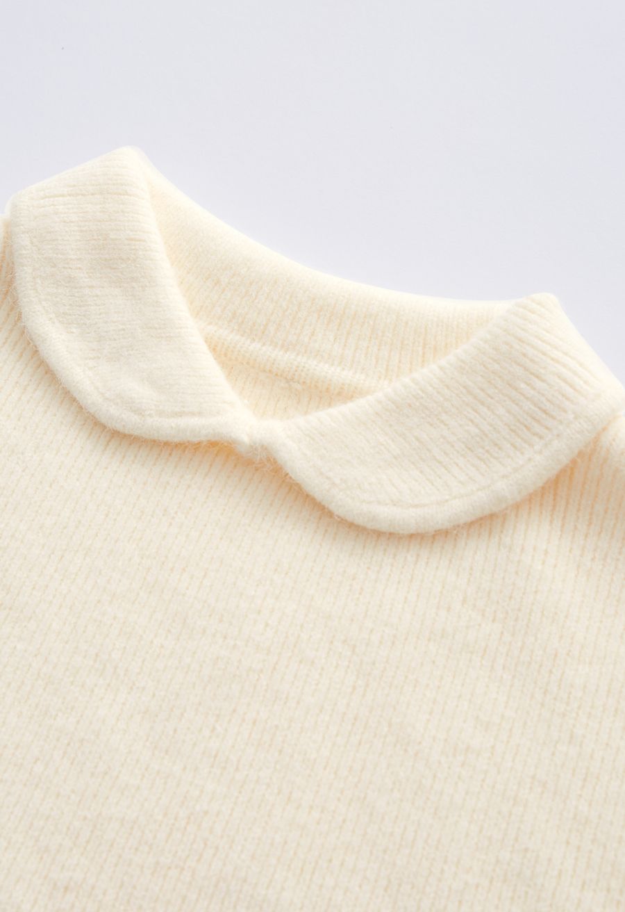Doll Collar Puff Sleeves Sweater in Ivory For Kids