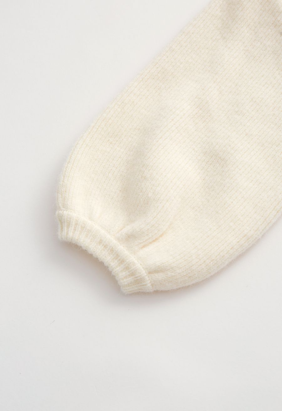 Doll Collar Puff Sleeves Sweater in Ivory For Kids