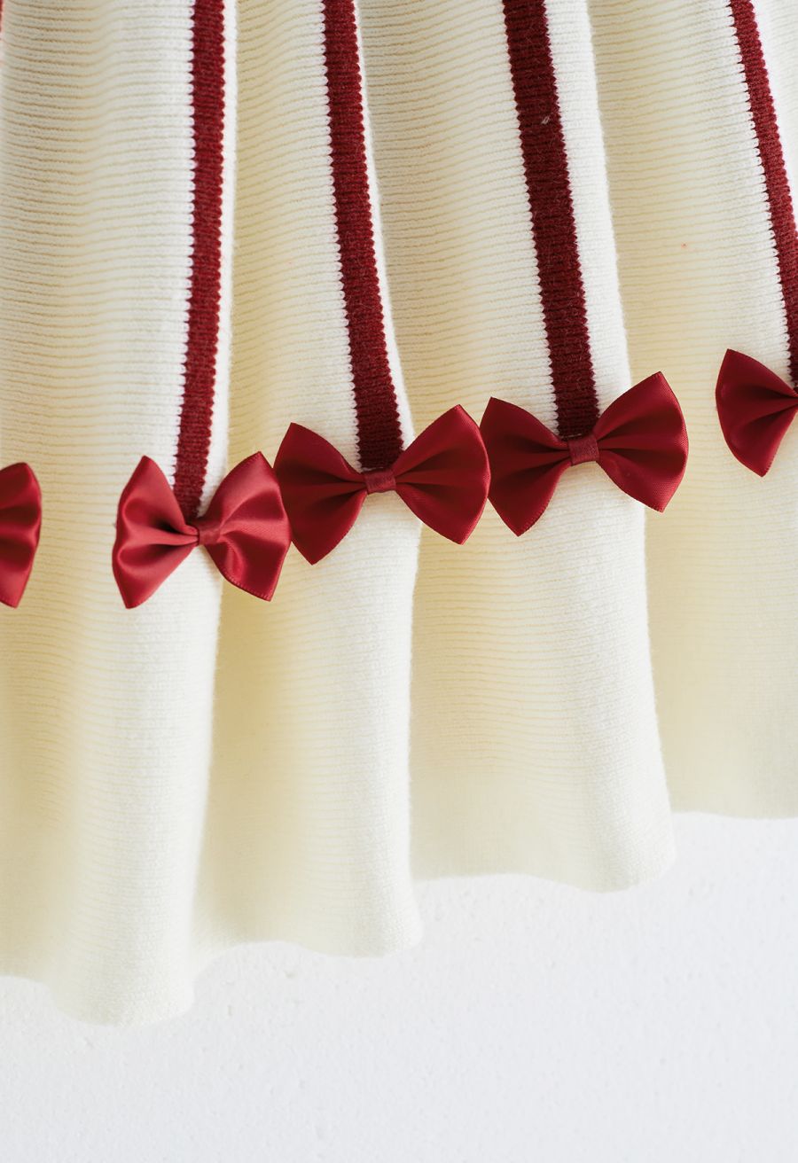 Sweet Red Bowknot Knit Dress For Kids
