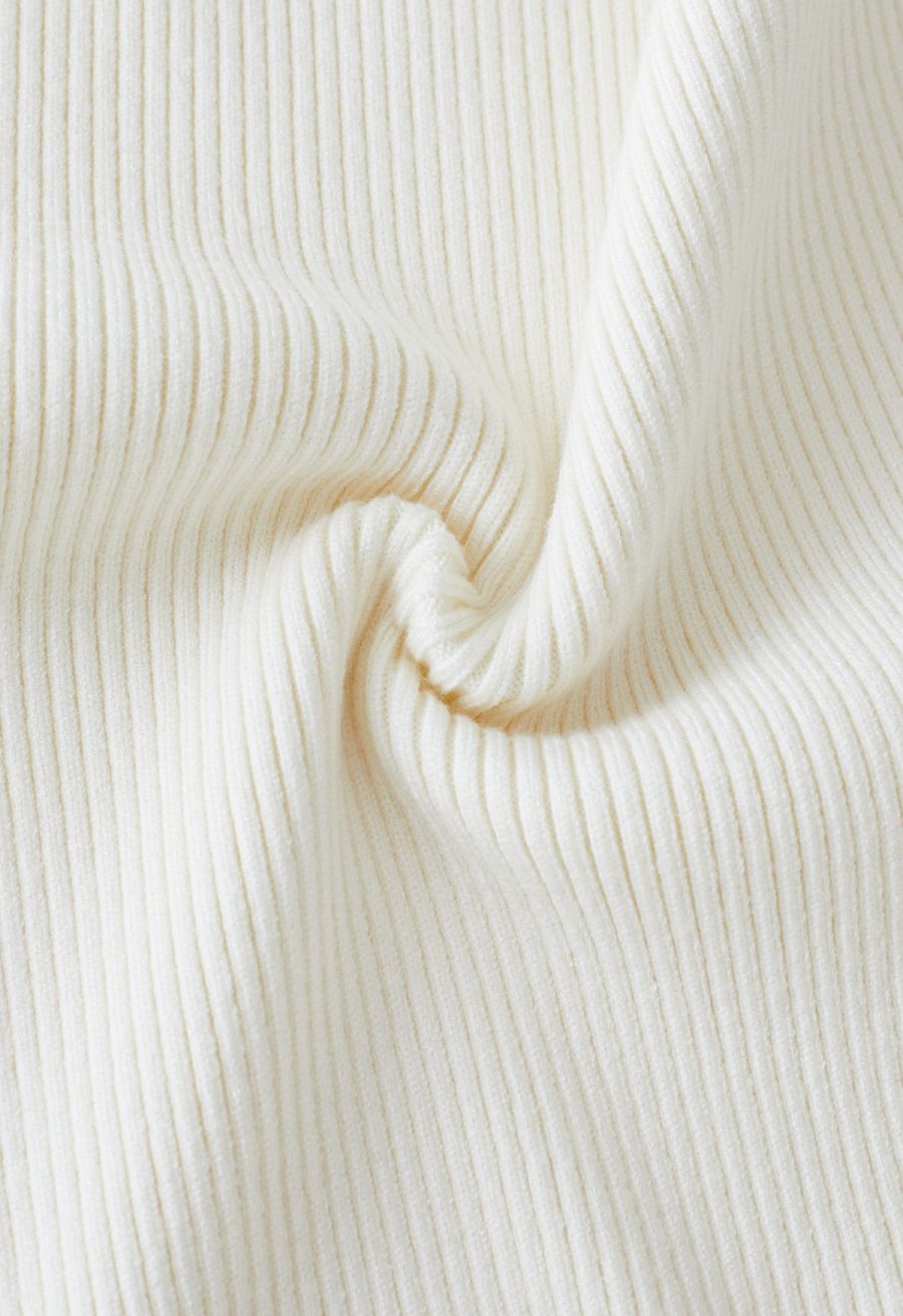 Feathered Ribbed Knit Twinset Dress in Cream