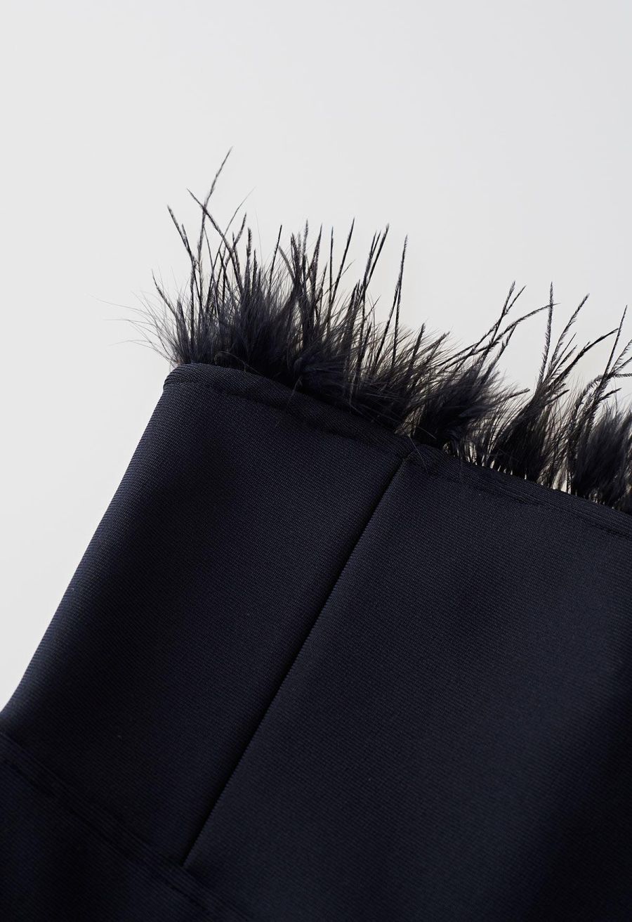 Feather Trim Bodycon Tube Cocktail Dress in Black